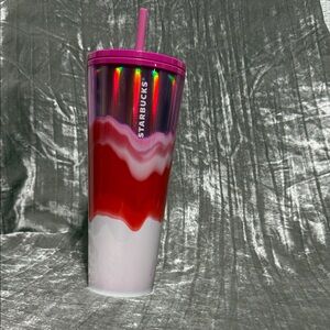 Starbucks 24 Oz Pink Wave 2021 Holiday Silver White Tumbler Cold Cup Marble